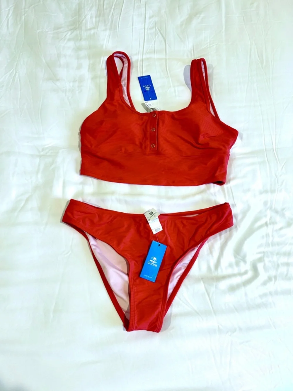 Cupshe Red Ribbed Tankini Set - Picture 2 of 5